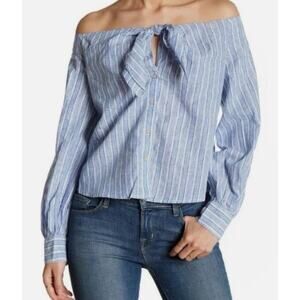 Free People Hello There Beautiful Off The Shoulder Blue Top Size M